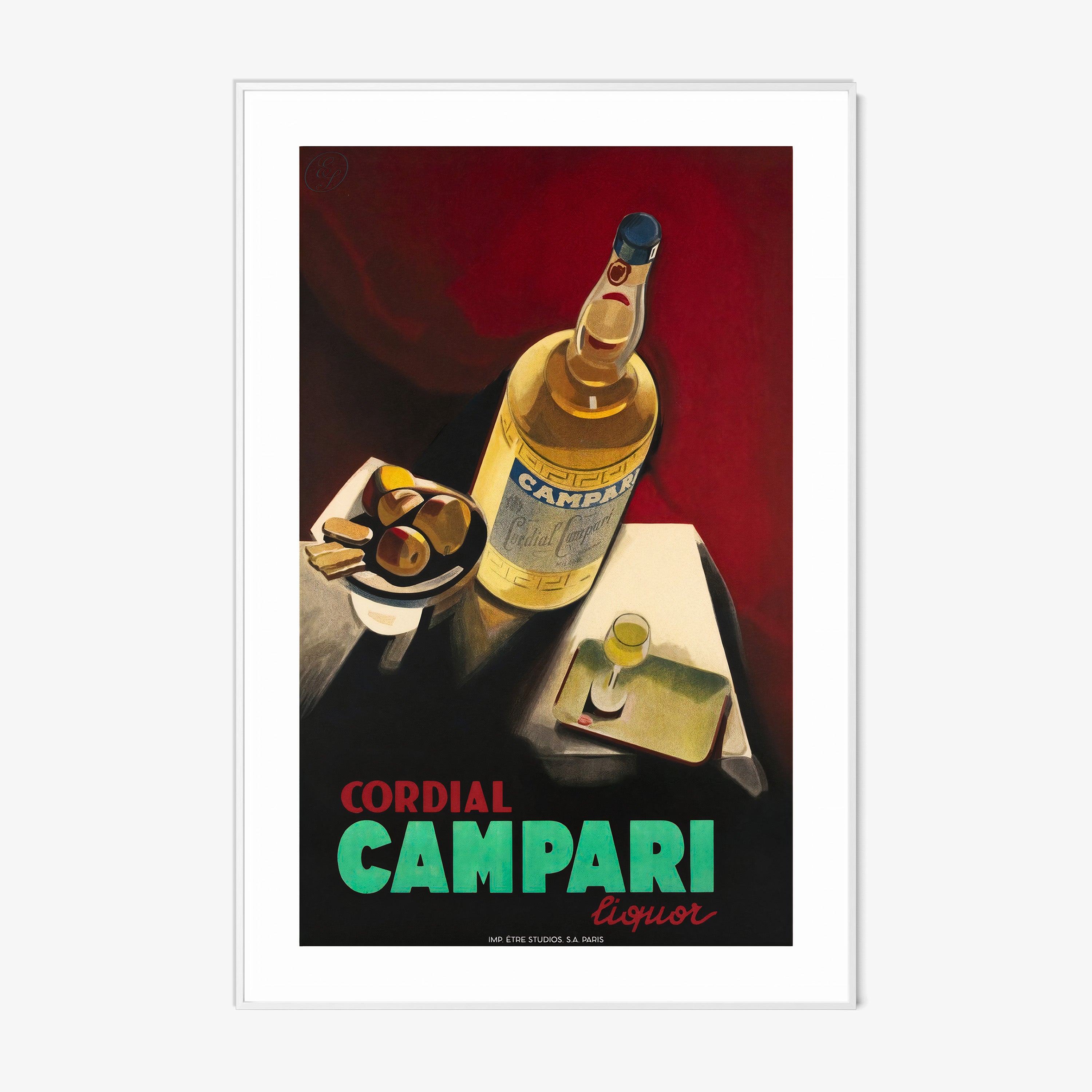A framed poster features cordial Campari liquor