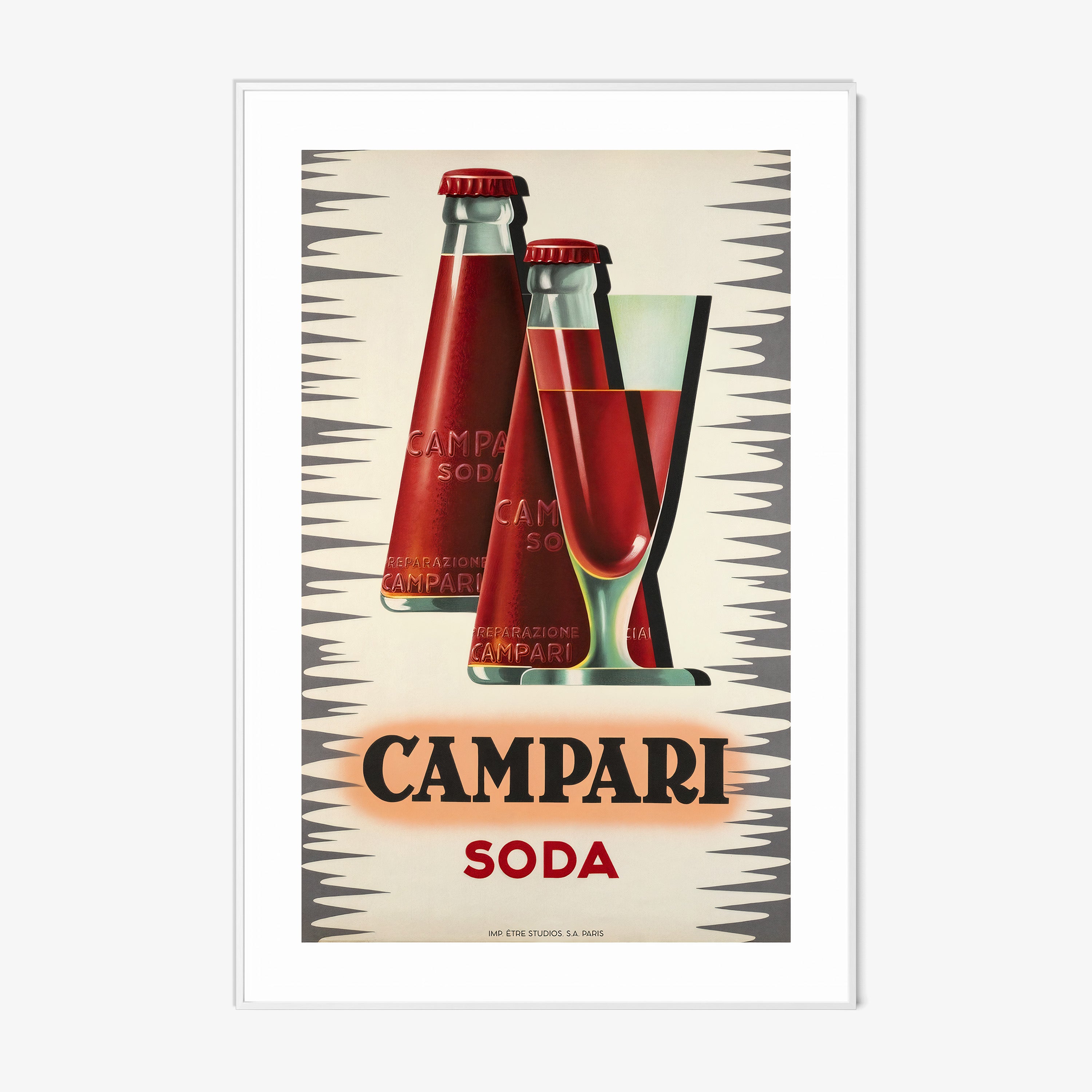 A framed poster features "Campari Soda"
