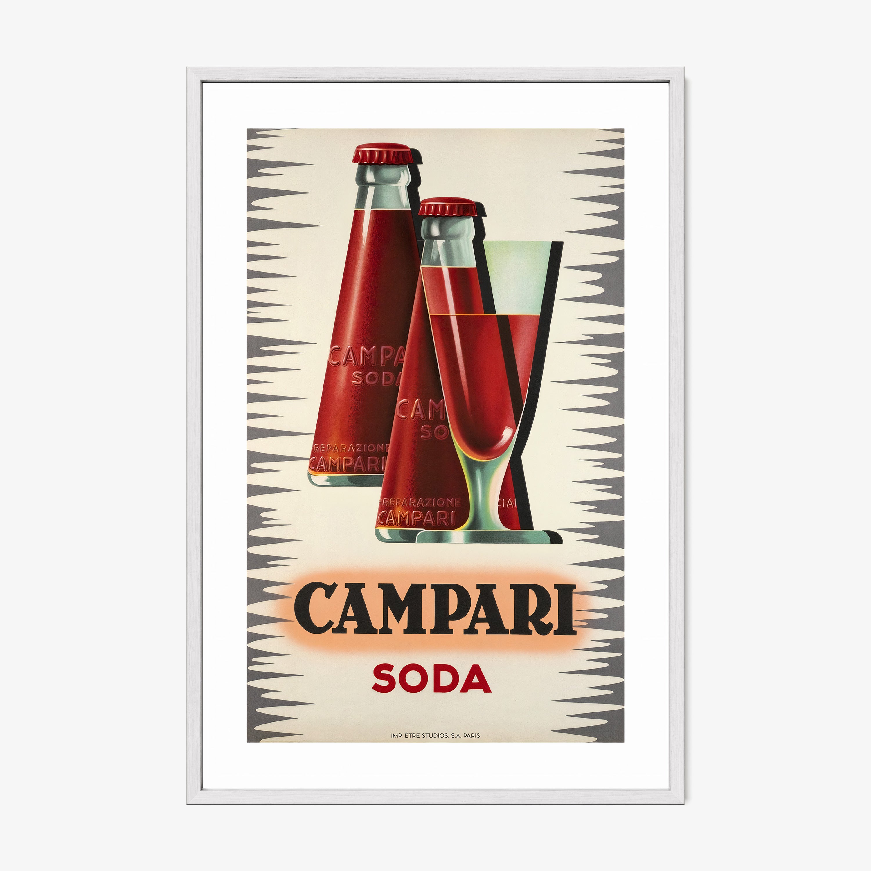A framed poster features "Campari Soda"