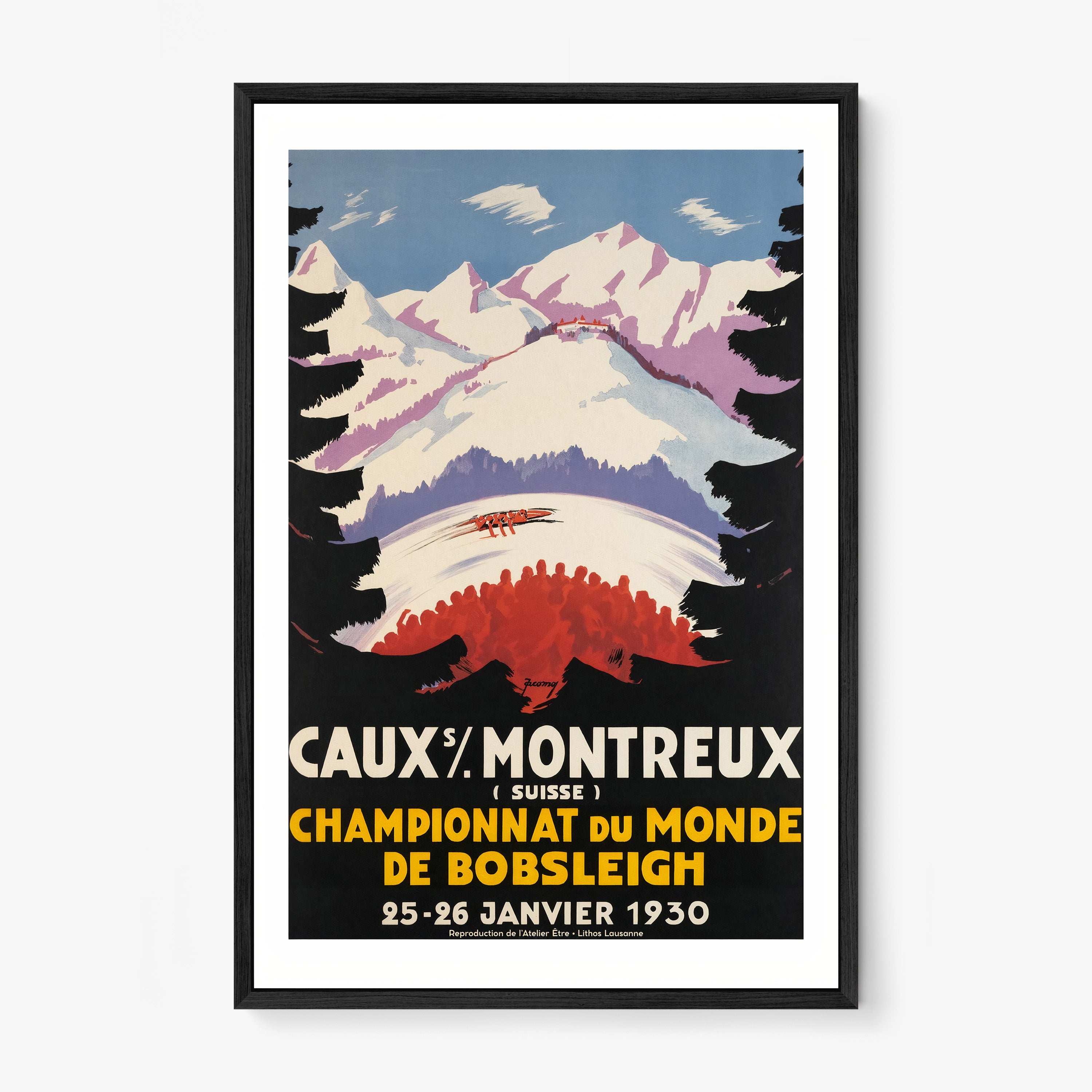 Framed poster of the Caux Montreux bobsled championship