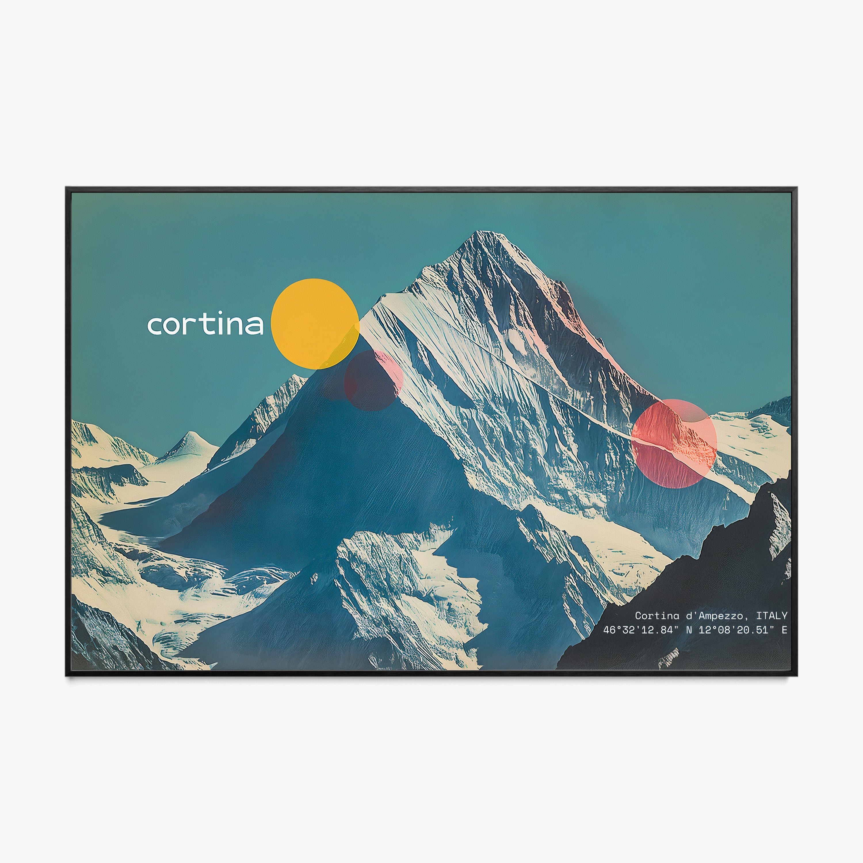 Framed poster of Cortina ski mountain hanging on a light background