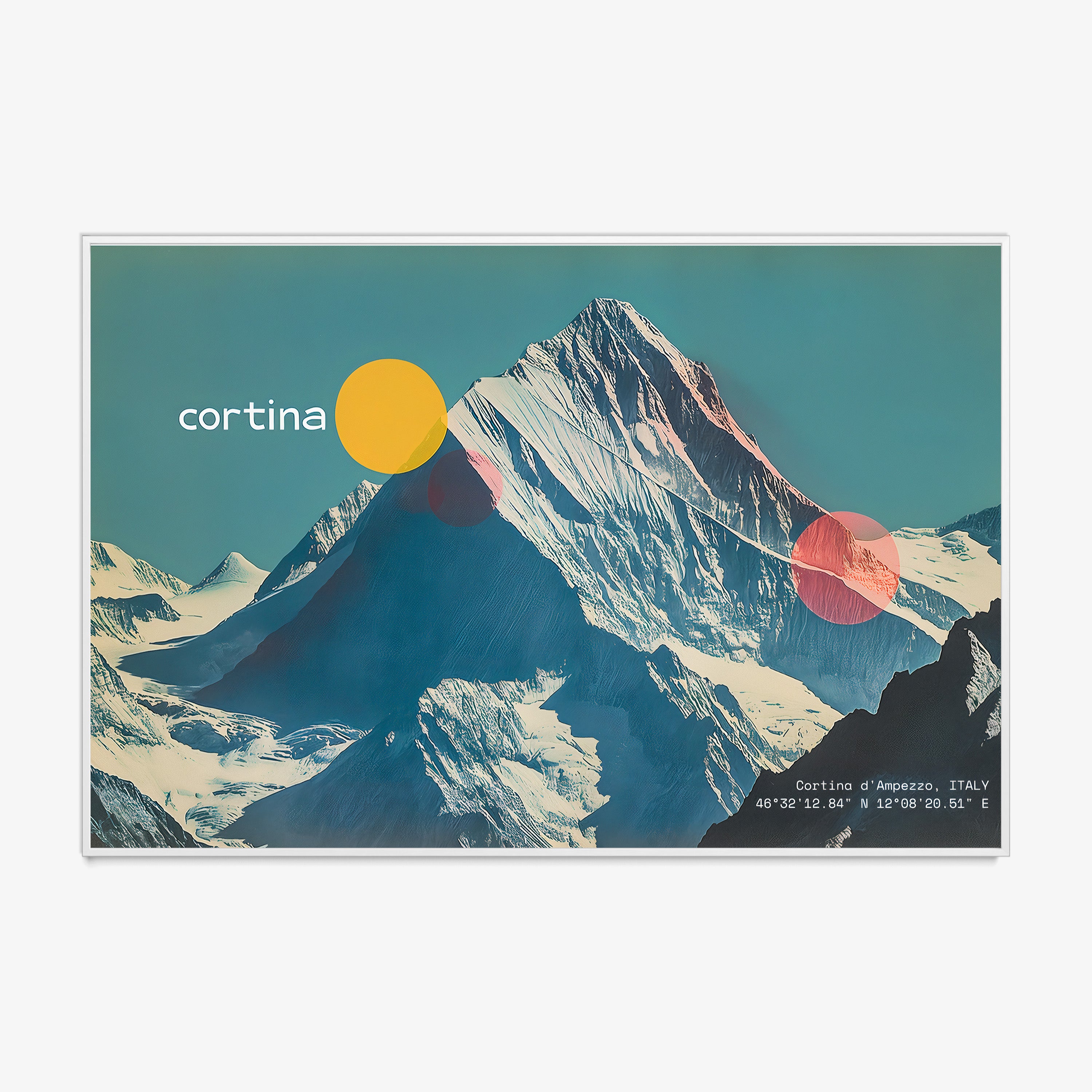 Framed poster of Cortina ski mountain hanging on a light background