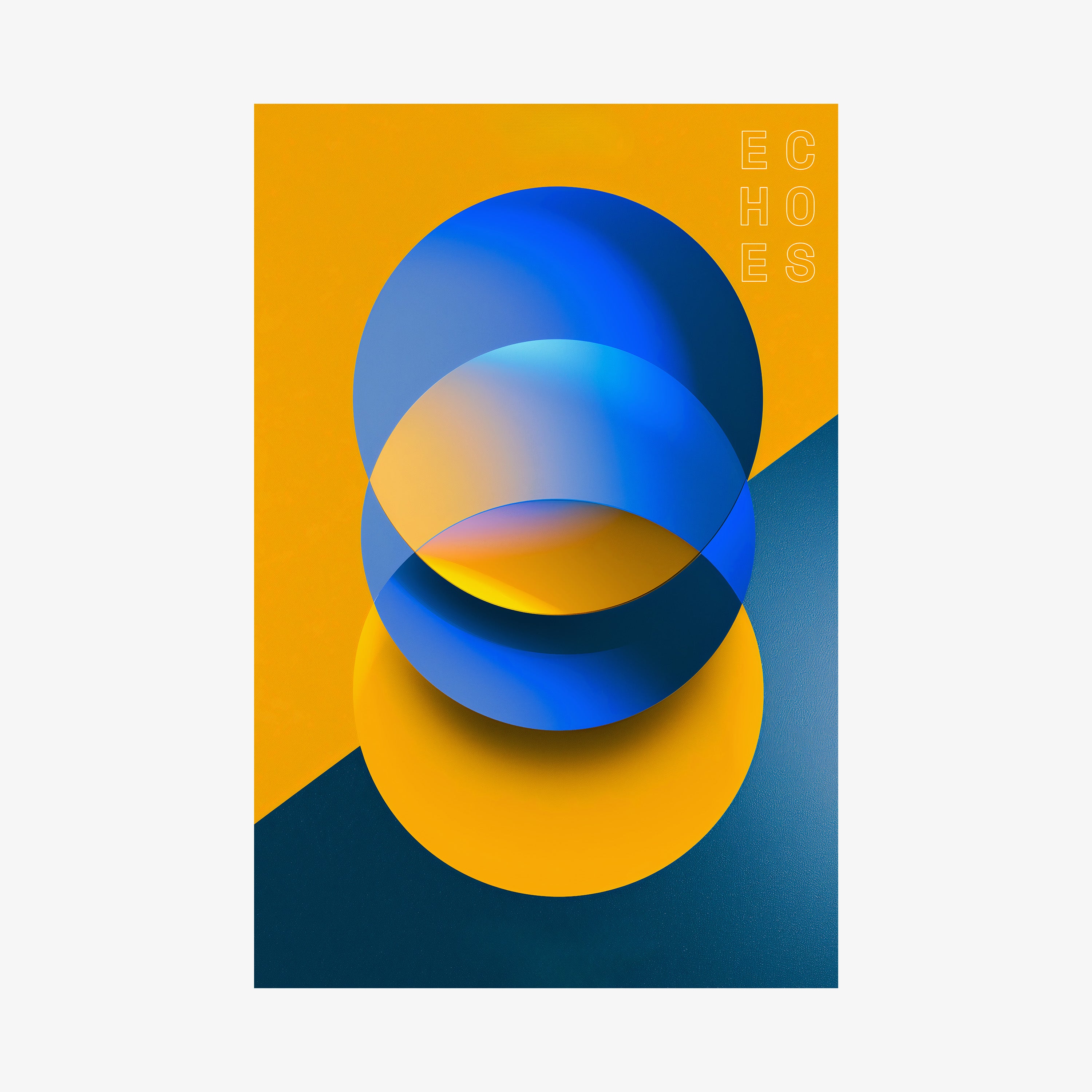 Poster featuring orange and blue abstract shapes titled "Echoes"