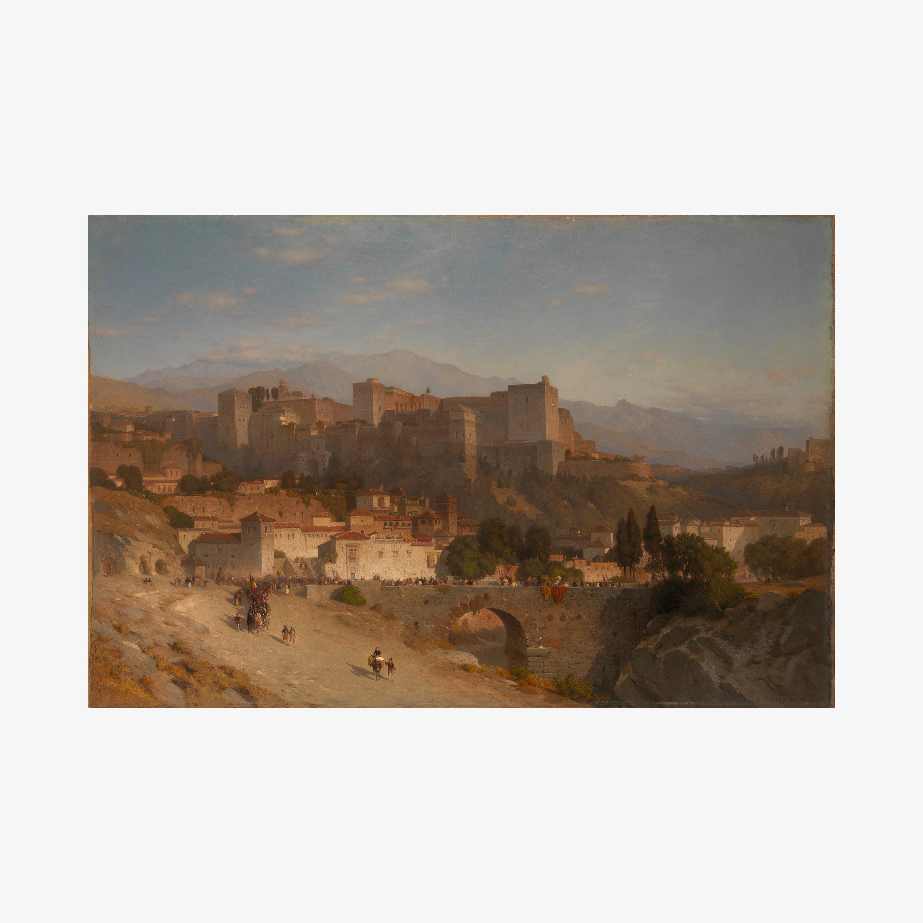 "Hills of Alhambra" poster hanging on a light background