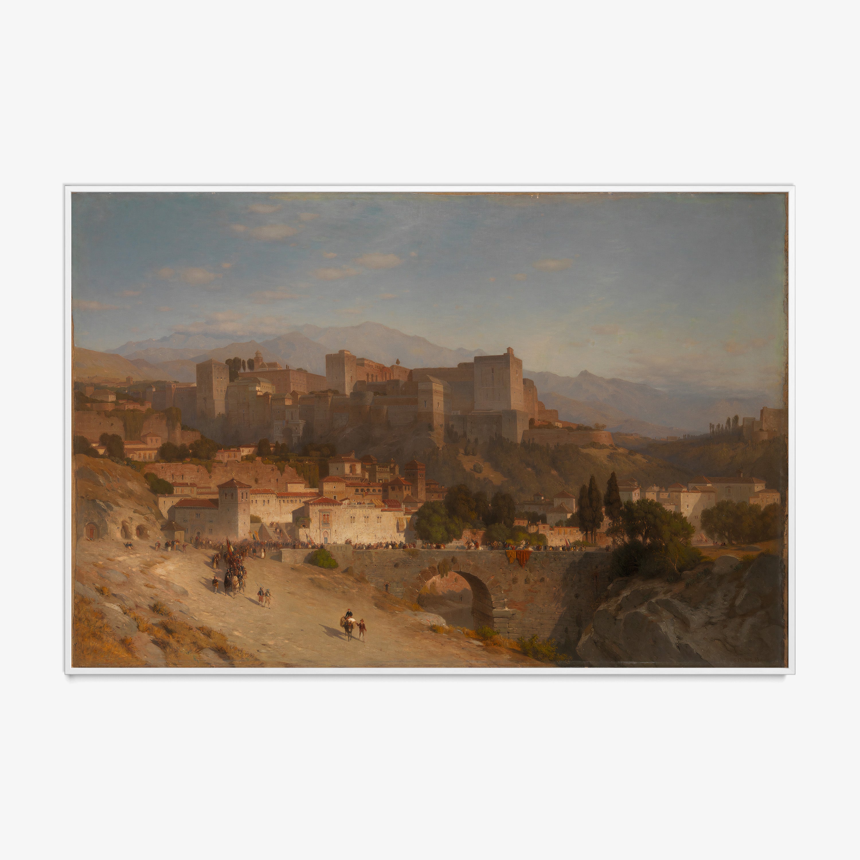 Framed "Hills of Alhambra" poster hanging on a light background
