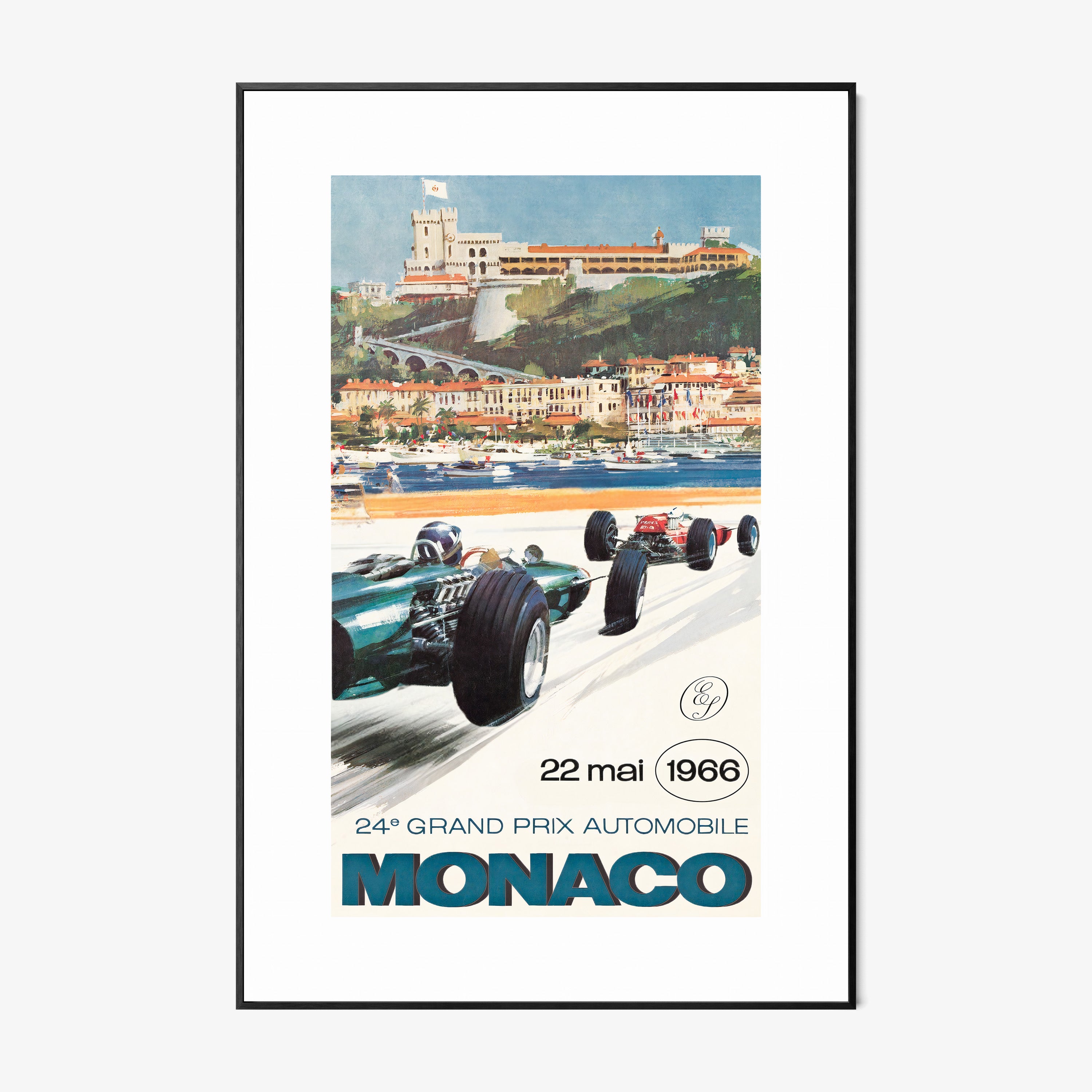 A framed poster features the Monaco Grand Prix from 1966