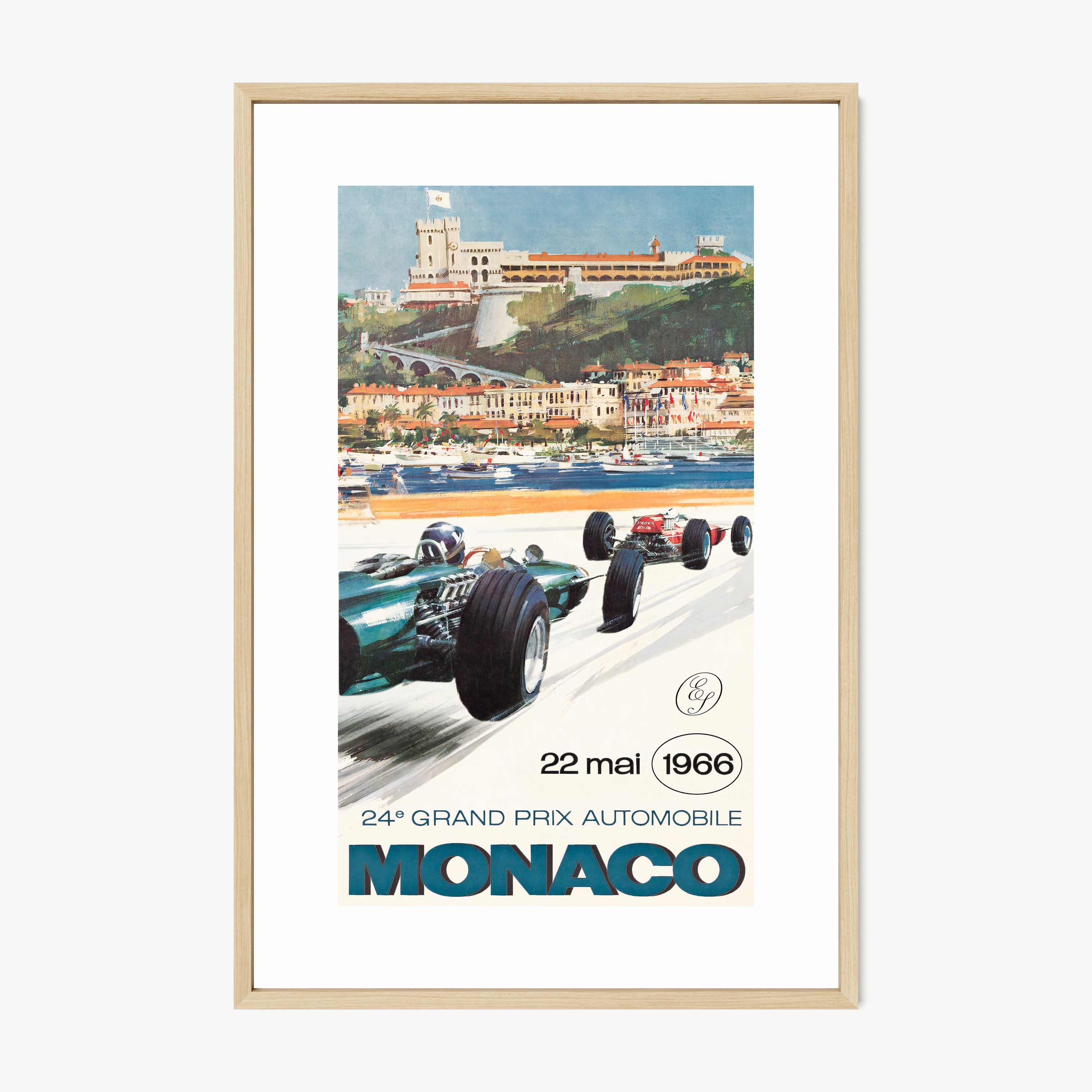 A framed poster features the Monaco Grand Prix from 1966