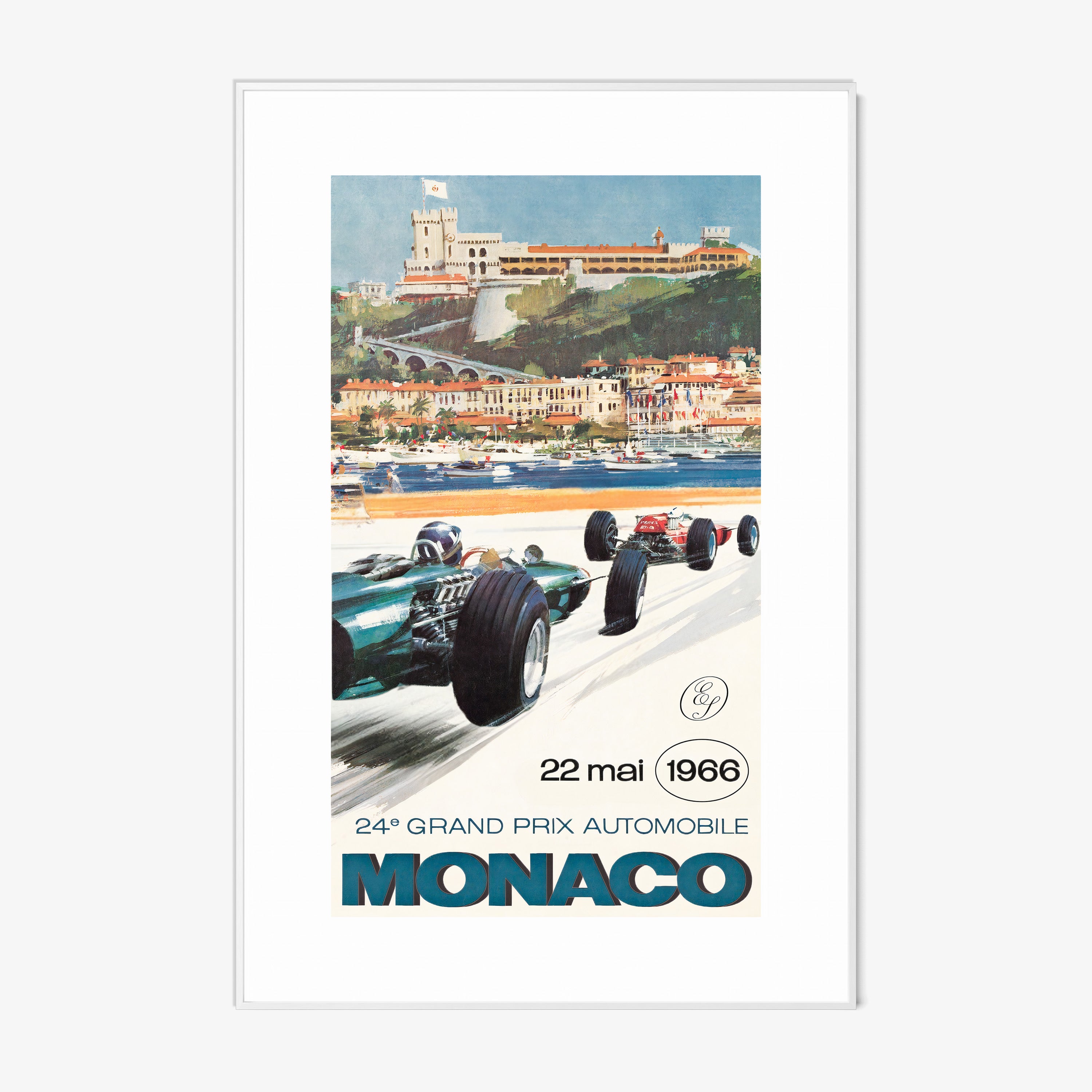 A framed poster features the Monaco Grand Prix from 1966