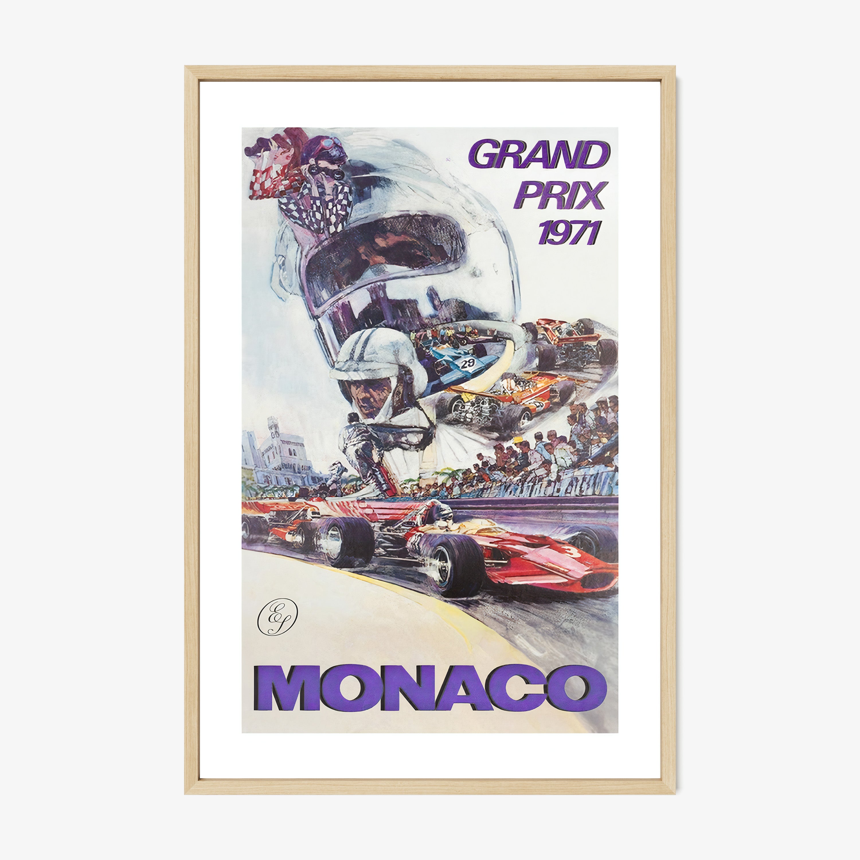 A framed poster features the Monaco Grand Prix from 1971