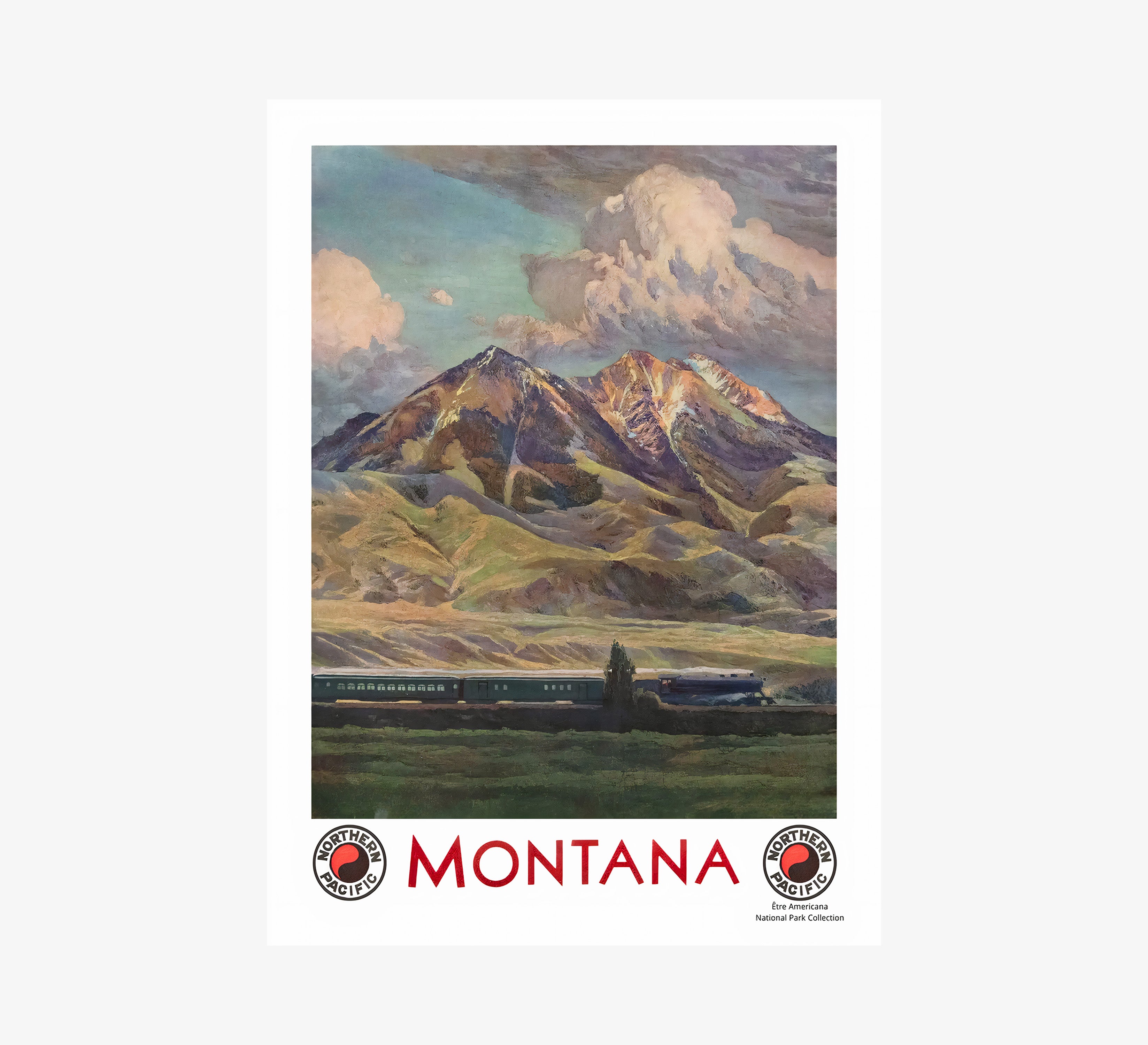 Poster of a mountain scene in Montana hanging on a light background