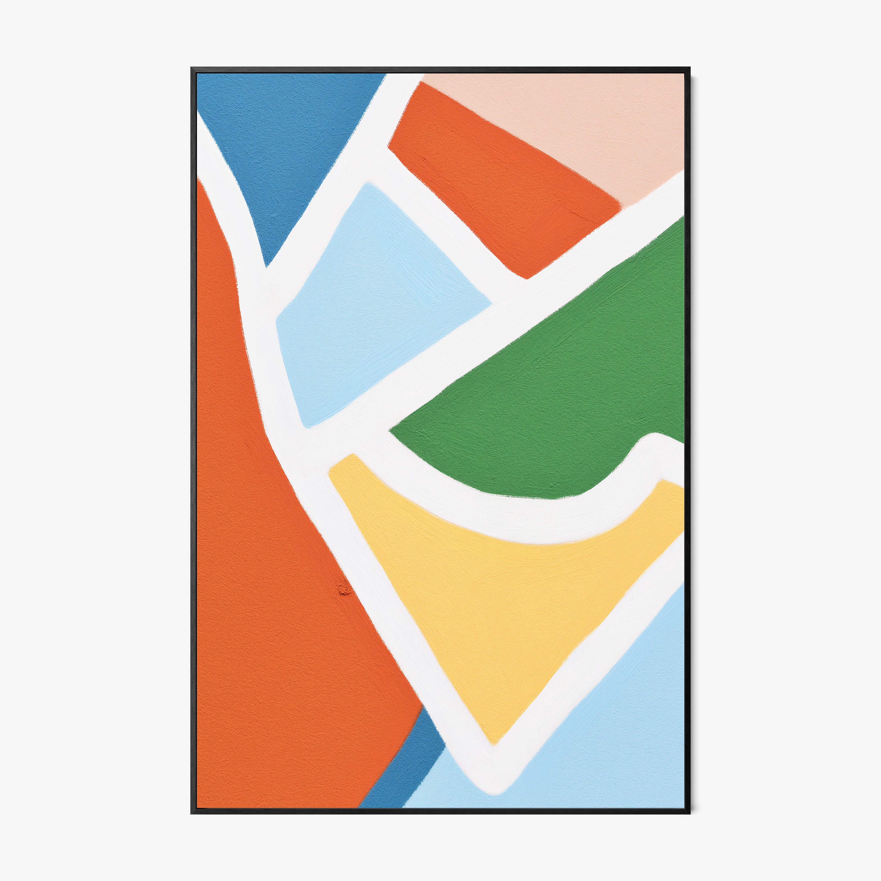 Abstract color pattern on a framed poster hanging on a light background