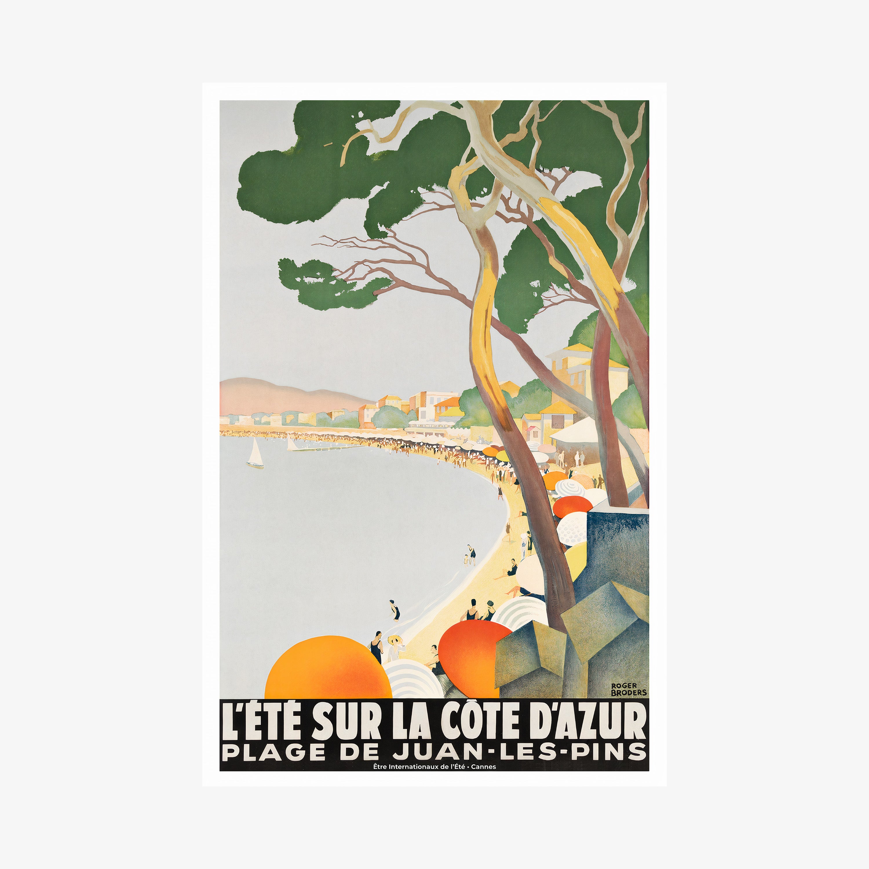 Poster of a coastal beach area hanging on a light background