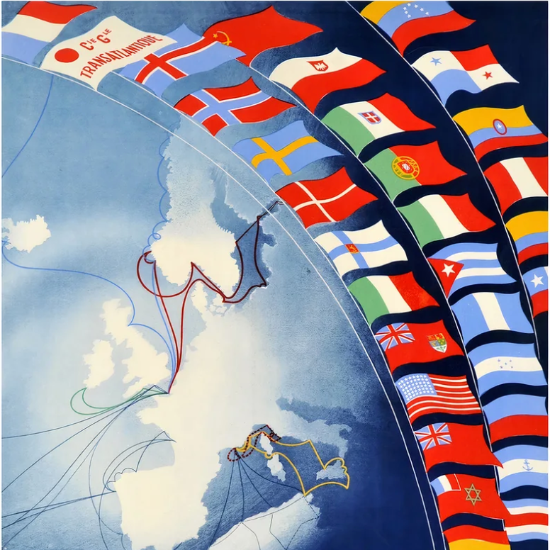 Flags Representing International Vintage Travel Decor