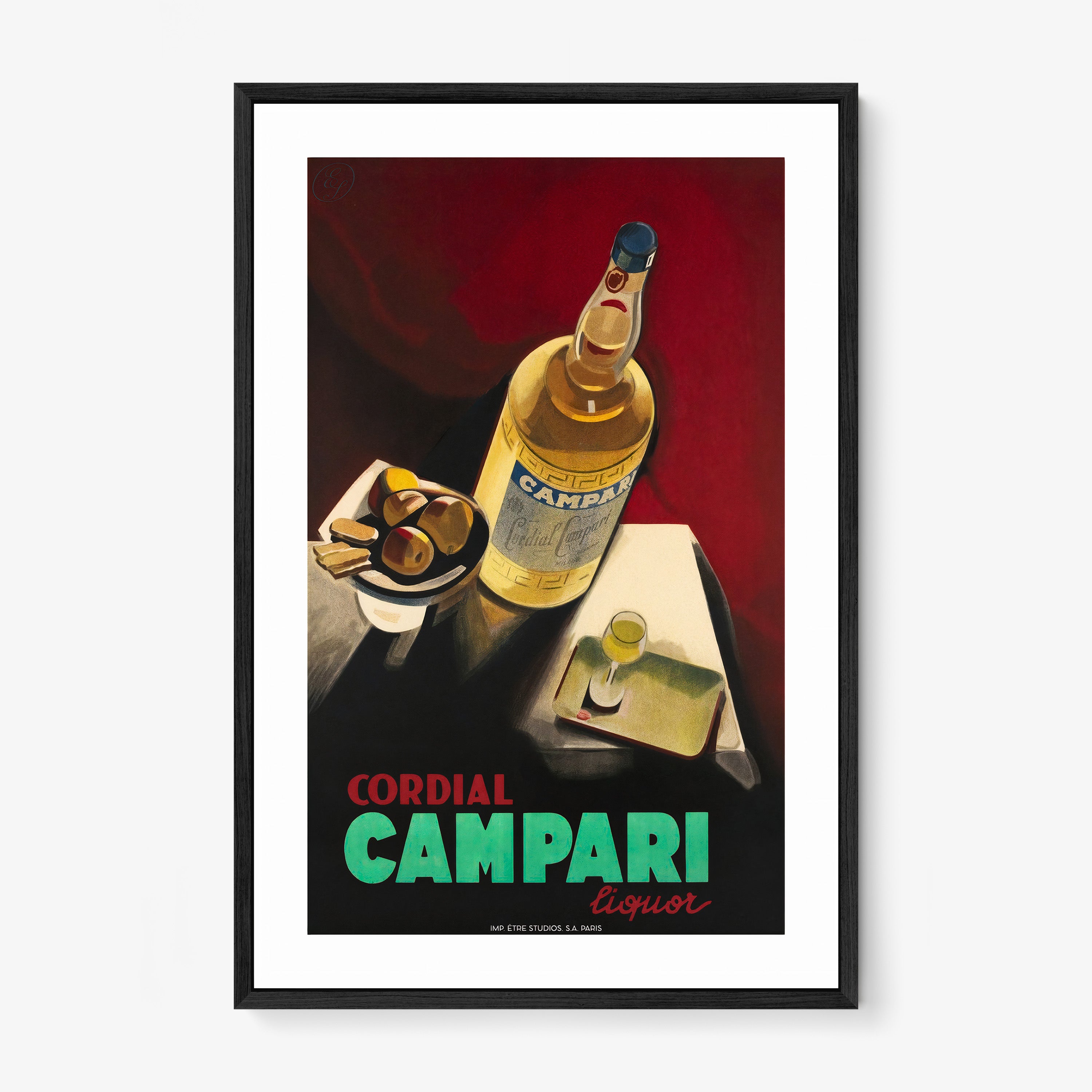 A framed poster features cordial Campari liquor