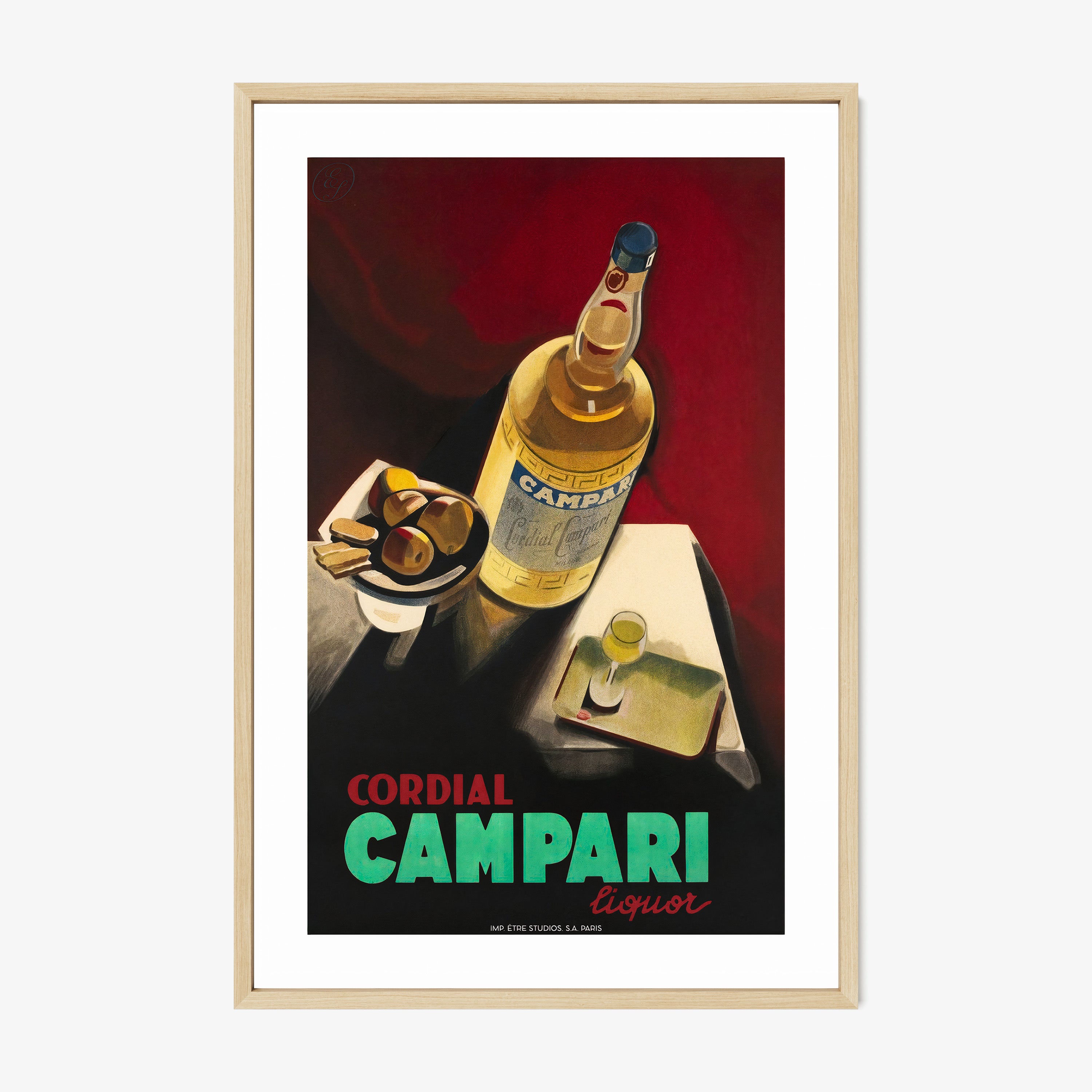 A framed poster features cordial Campari liquor