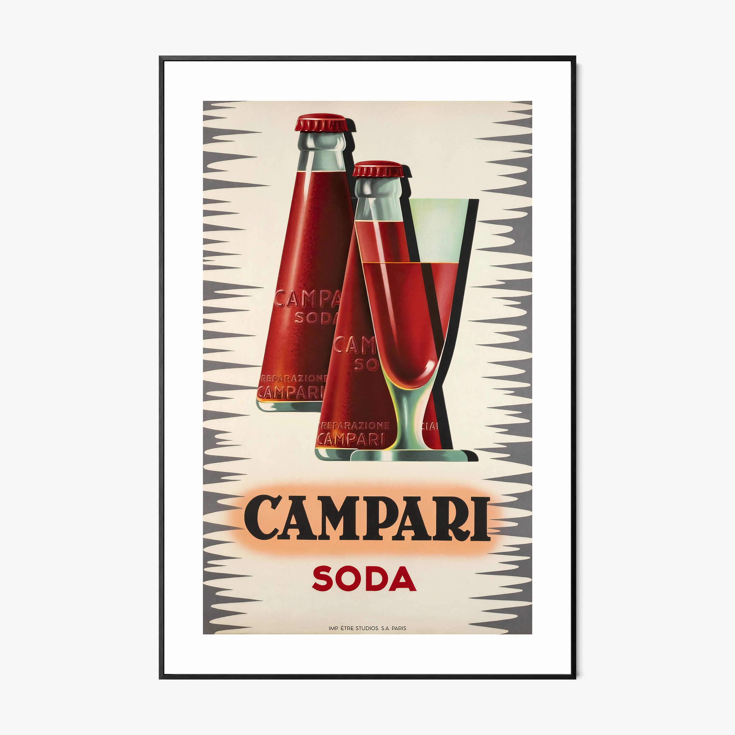 A framed poster features "Campari Soda" 