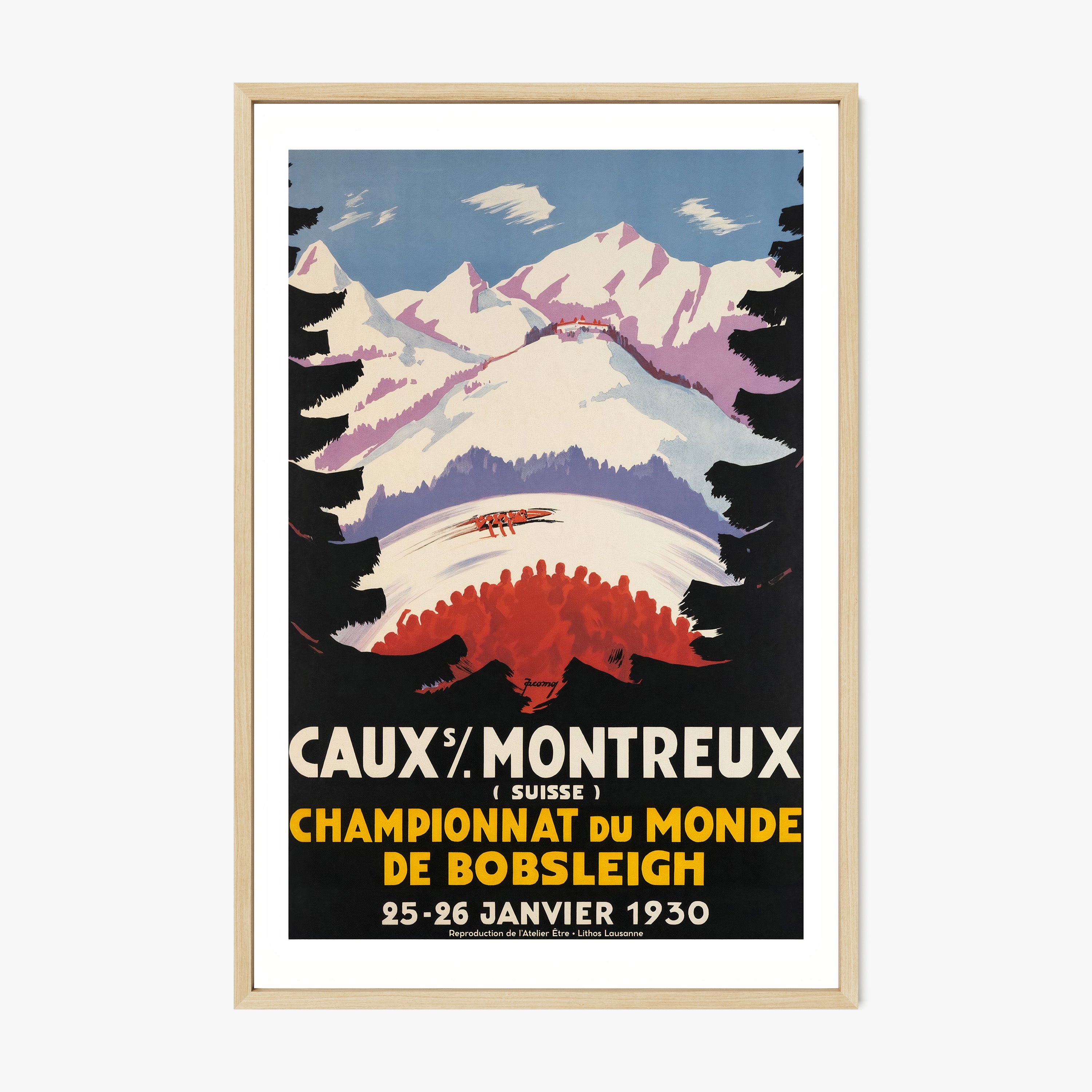 Framed poster of the Caux Montreux bobsled championship