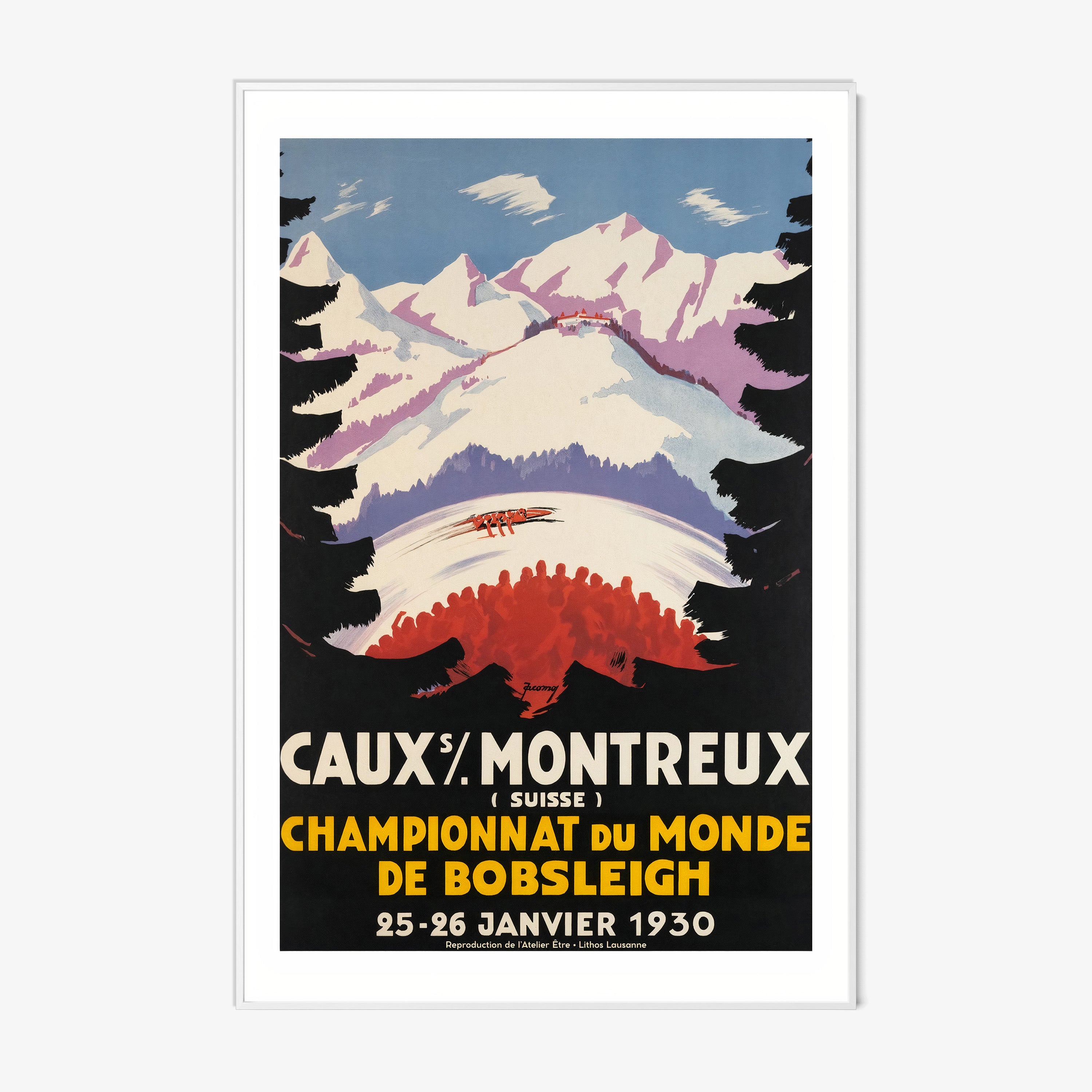 Framed poster of the Caux Montreux bobsled championship