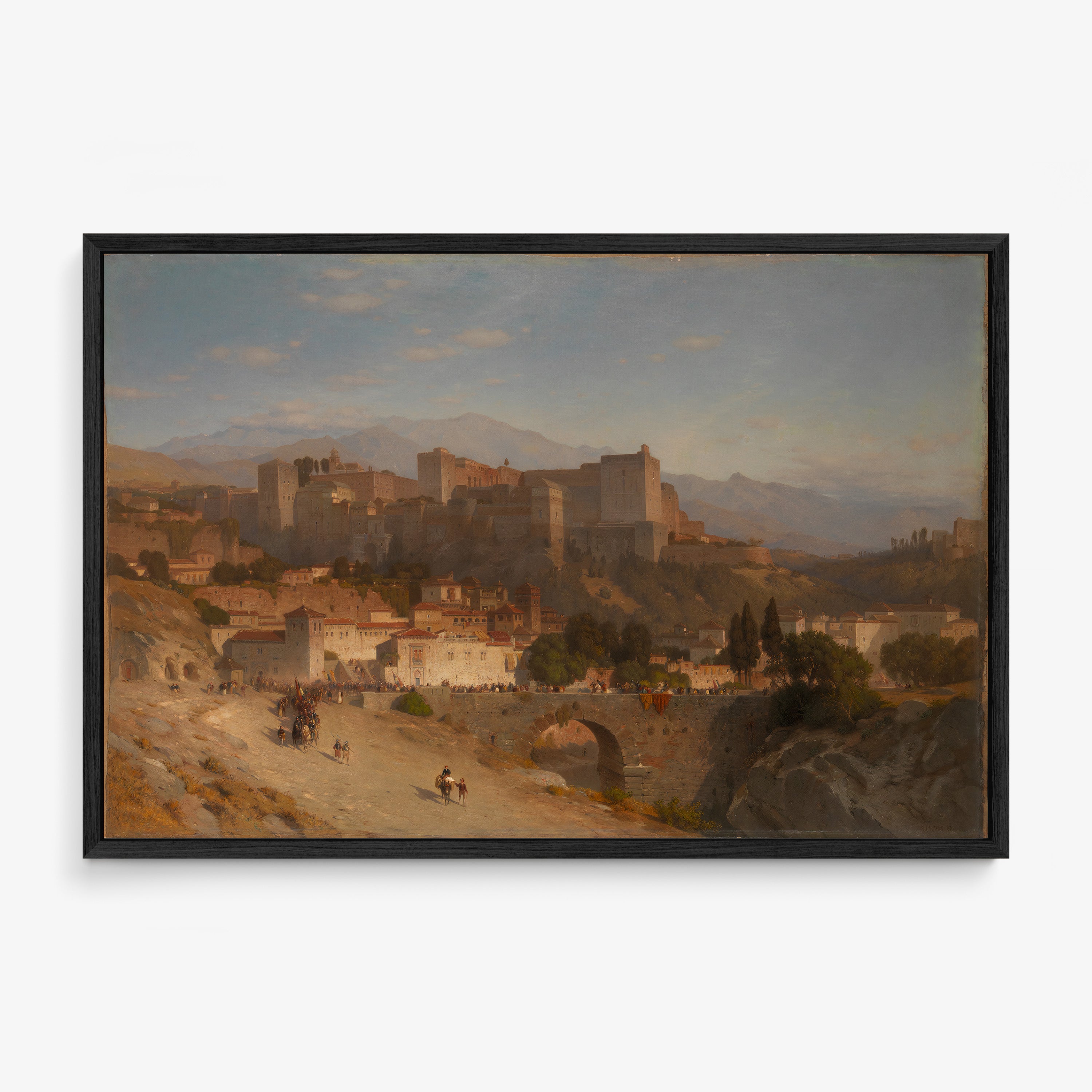 Framed "Hills of Alhambra" poster hanging on a light background
