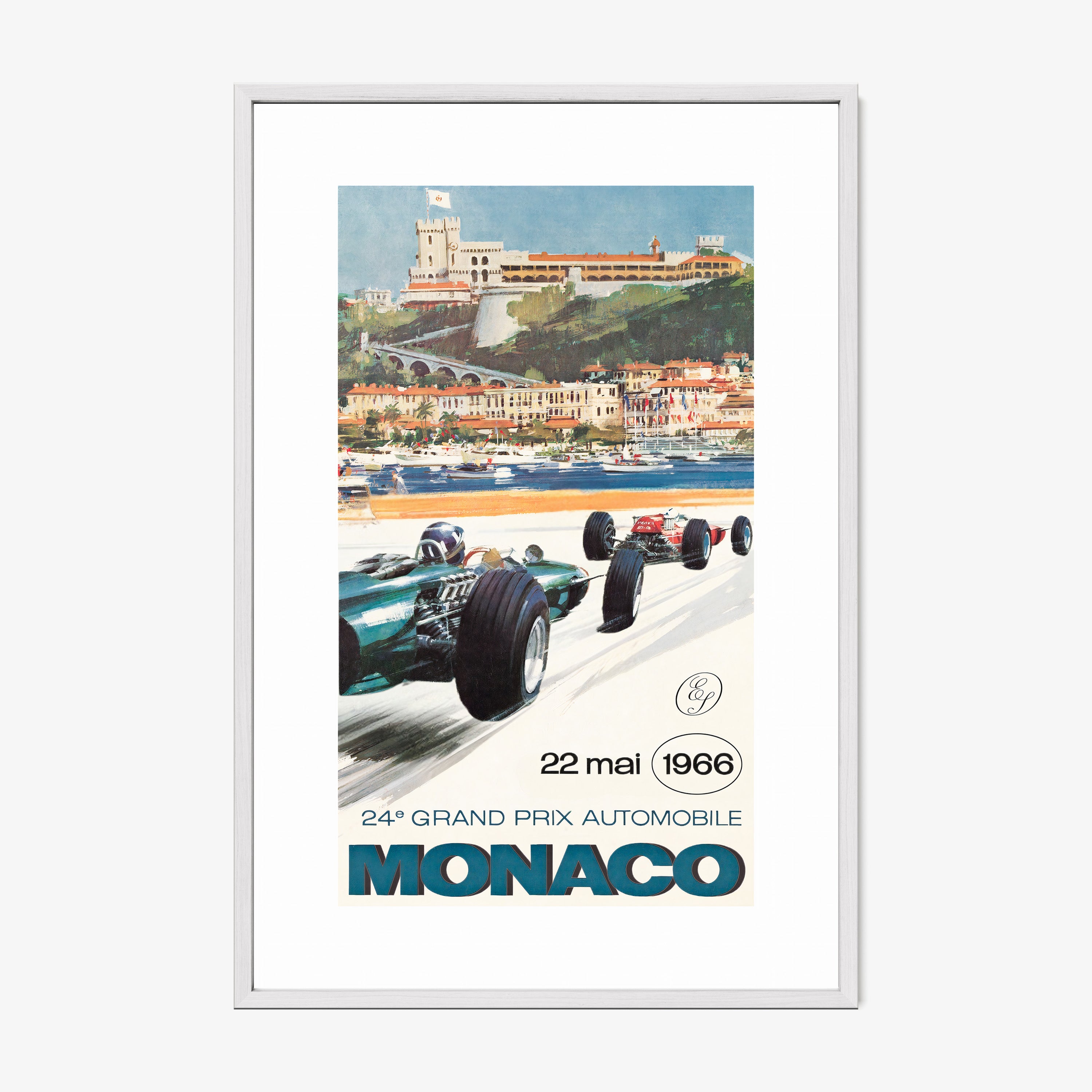 A framed poster features the Monaco Grand Prix from 1966