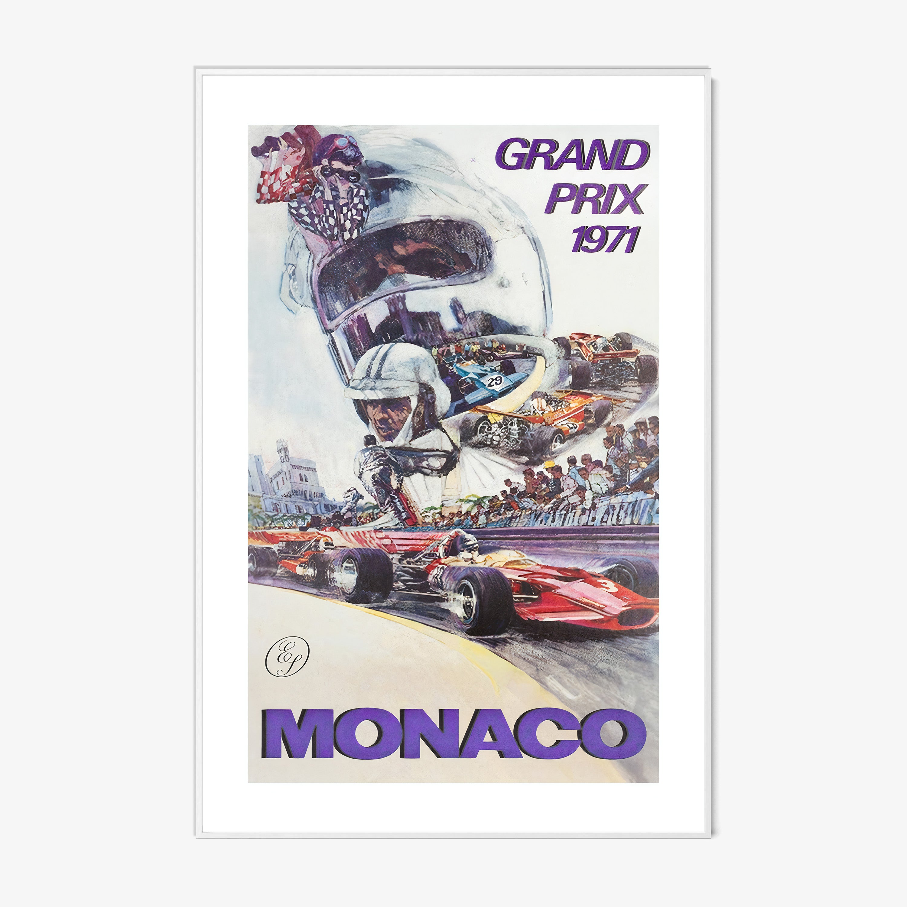 A framed poster features the Monaco Grand Prix from 1971