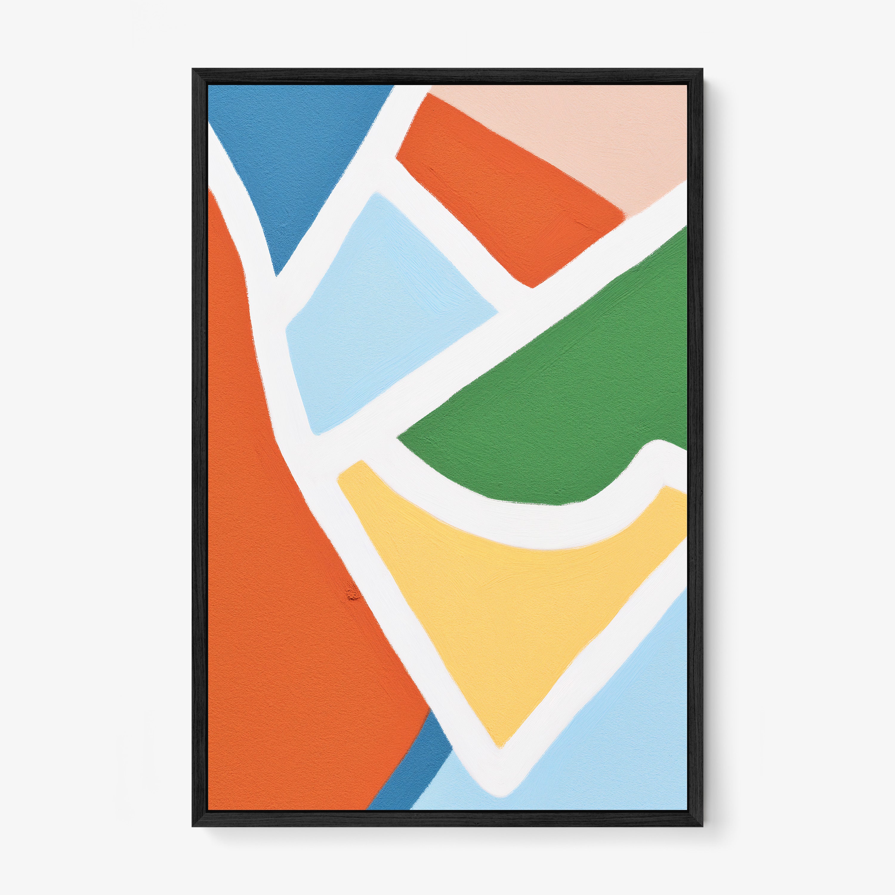 Abstract color pattern on a framed poster hanging on a light background