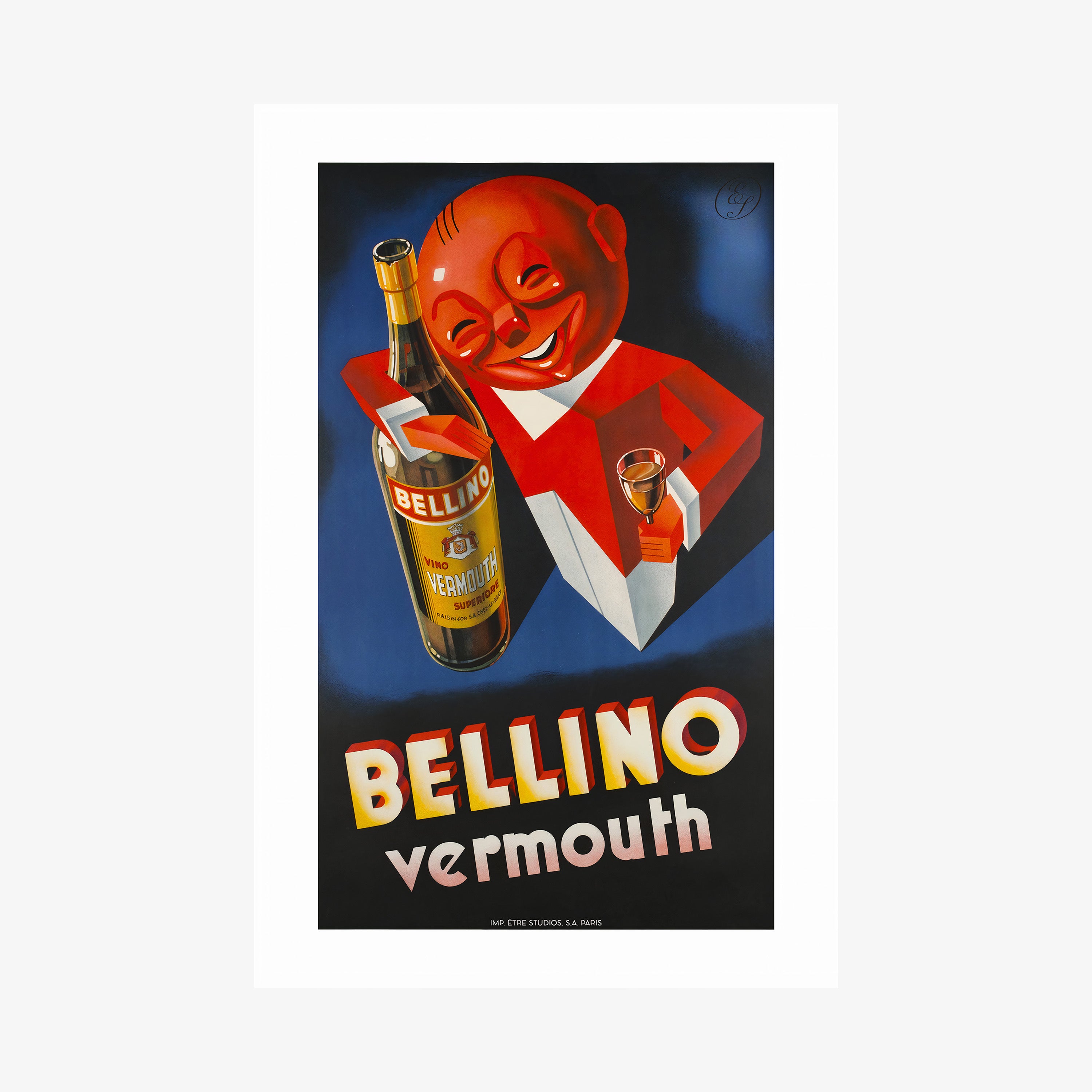 A  poster features an advertisement for Bellino Vermouth